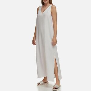 NWT DKNY linen maxi dress, white with slit and v neck, tank top XXL